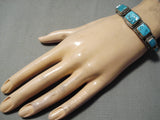 Stunning Vintage Native American Navajo Squared Turquoise Sterling Silver Bracelet Old-Nativo Arts