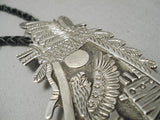 One Of The Biggest Best Vintage Native American Navajo Sterling Silver Kachina Bolo Tie-Nativo Arts