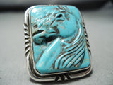 Native American Completely Hand Carved Important Sterling Silver Horse Ring-Nativo Arts