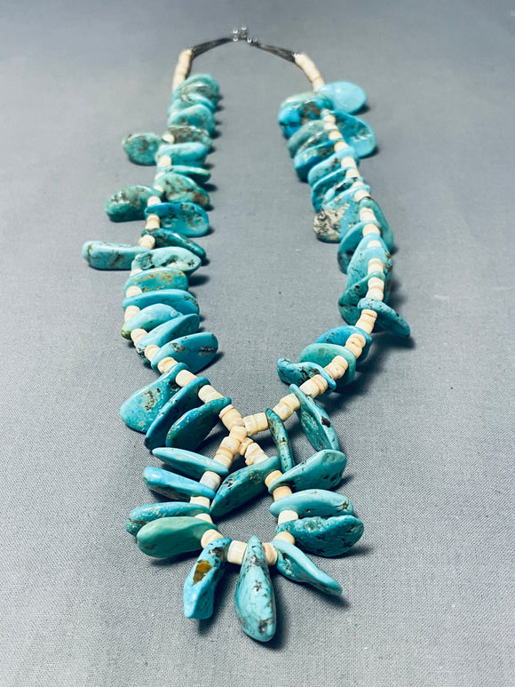 One Of Most Unique Vintage Native American Navajo Old Jacla Chunk Turquoise Necklace-Nativo Arts