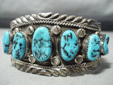 Detailed Vintage Native American Navajo Graduating Turquoise Sterling Silver Bracelet-Nativo Arts