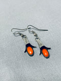 Fabulous Native American Navajo Coral Sterling Silver Squashblossom Earrings-Nativo Arts