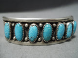 Amazing Vintage Navajo 7 Turquoise Sterling Silver Bracelet Native American-Nativo Arts
