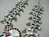 Authentic Vintage Native American Zuni Turquoise Inlay Sterling Silver Squash Blossom Necklace-Nativo Arts