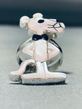 Pink Panther Very Unique Native American Zuni Pink Shell Sterling Silver Tall Ring-Nativo Arts