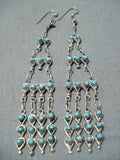 Beautiful Vintage Native American Zuni Turquoise Sterling Silver Chandelier Earrings-Nativo Arts