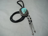 One Of The Most Detailed Vintage Native American Navajo Turquoise Sterling Silver Bolo Tie-Nativo Arts