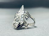 Unique Native American Navajo Signed Handcarved Sterling Silver Toad Ring-Nativo Arts