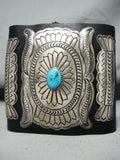 Tremendous Native American Navajo Kingman Turquoise Sterling Silver Bowguard-Nativo Arts