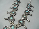 Powerful Womens Vintage Native American Navajo Turquoise Sterling Silver Squash Blossom Necklace-Nativo Arts