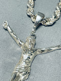 Native American Rare 143 Gram Southwestern Vintage Sterling Silver Crucifix Necklace-Nativo Arts
