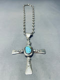 Important Heavy Cross Vintage Native American Navajo Turquoise Sterling Silver Necklace-Nativo Arts
