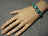 Chunky Vintage Native American Navajo Turquoise Sterling Silver Coiled Bracelet Old-Nativo Arts