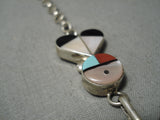 Intricate! Vintage Zuni Native American Turquoise Inlay Sterling Silver Necklace-Nativo Arts