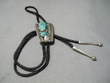 Magnificent Vintage Native American Navajo Royston Turquoise Sterling Silver Bolo Tie Old-Nativo Arts