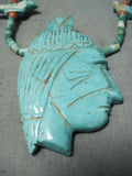 One Of The Finest Vintage Native American Navajo Turquoise Indian Head Sterling Silver Necklace-Nativo Arts