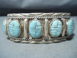 One Of The Best Vintage Native American Navajo Inlaid Turquoise Sterling Silver Bracelet-Nativo Arts