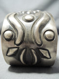Expert Hand Tooled Wide Vintage Native American Navajo Sterling Silver Bracelet-Nativo Arts