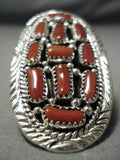 Chunks Of Coral Huge Native American Navajo Sterling Silver Ring-Nativo Arts