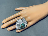 Signed San Felipe Royston Turquoise Sterling Silver Chief Ring-Nativo Arts