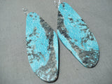 Native American Magnificent Santo Domingo Old Kingman Turquoise Sterling Silver Earrings-Nativo Arts