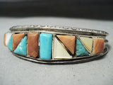 Amazing Vintage Native American Navajo Turquoise Inlay Sterling Silver Bracelet-Nativo Arts