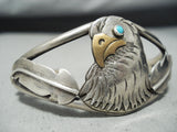 Incredible Detail Vintage Native American Navajo Eagle Turquoise Sterling Silver Bracelet-Nativo Arts