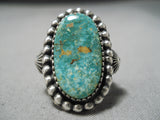 Important Navajo Carico Lake Turquoise Sterling Silver Ring Native American-Nativo Arts