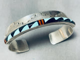 Pueblo Geomtric Vintage Native American Navajo Turquoise Inlay Sterling Silver Bracelet-Nativo Arts