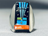 Native American Heavy Space Inlay Navajo Turquoise Sterling Silver Ring-Nativo Arts