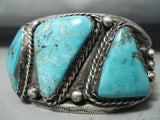 Heavy Quality Authentic Vintage Native American Navajo Turquoise Sterling Silver Bracelet Old-Nativo Arts