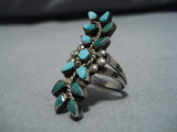 Incredible Vintage Navajo Native American Sterling Silver Green Turquoise Ring-Nativo Arts