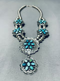 Flower Turquoise Concho Native American Navajo Sterling Silver Necklace-Nativo Arts