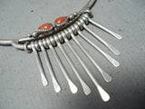 Spectacular Signed Navajo Native American Coral Sterling Silver Collar Necklace-Nativo Arts