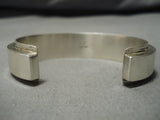 Rare Slanted Sjy Blue Turquoise Vintage Native American Navajo Sterling Silver Bracelet-Nativo Arts