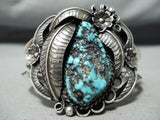 Detailed Rare Turquoise Vintage Native American Navajo Sterling Silver Bracelet Old-Nativo Arts