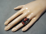 Native American Very Rare Julius Eustace Coral Cochiti Sterling Silver Ring Old-Nativo Arts