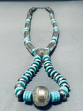 Long Hand Tooled Native American Navajo Turquoise Sterling Silver Necklace-Nativo Arts