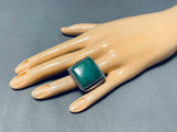 Enormous Vintage Native American Navajo Green Square Cut Turquoise Sterling Silver Ring-Nativo Arts