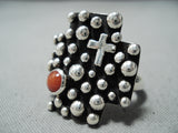 Impressive Navajo Coral Sterling Silver Cross Ring Native American-Nativo Arts