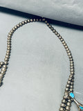 Leaves Older Vintage Native American Navajo Turquoise Sterling Silver Squash Blossom Necklace-Nativo Arts