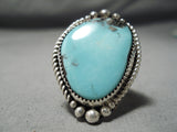 Striking Vintage Native American Navajo Blue Diamond Turquoise Sterling Silver Ring Old-Nativo Arts