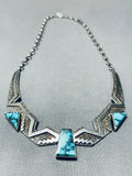 Native American Important Very Rare Mine Vintage Turquoise Sterling Silver Necklace-Nativo Arts