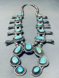 Authentic Vintage Native American Navajo #8 Turquoise Sterling Silver Squash Blossom Necklace-Nativo Arts