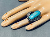 Outstanding Vintage Native American Navajo Blue Gem Turquoise Sterling Silver Ring-Nativo Arts