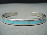 Remarkable Zuni Turquoise Inlay Sterling Silver Bracelet Native American-Nativo Arts