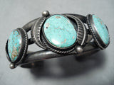 Heavy Unique Stamp Nhmss Vintage Native American Navajo Turquoise Sterling Silver Bracelet-Nativo Arts