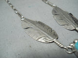 Exceptional Native American Navajo Kingman Turquoise Sterling Silver Feather Necklace-Nativo Arts
