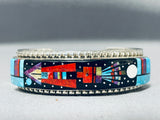 Extreme Intricacy Native American Navajo Turquoise Sterling Silver Kachina Bracelet-Nativo Arts