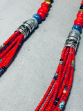 Authentic Singer Coral Native American Navajo Sterling Silver Turquoise Necklace-Nativo Arts